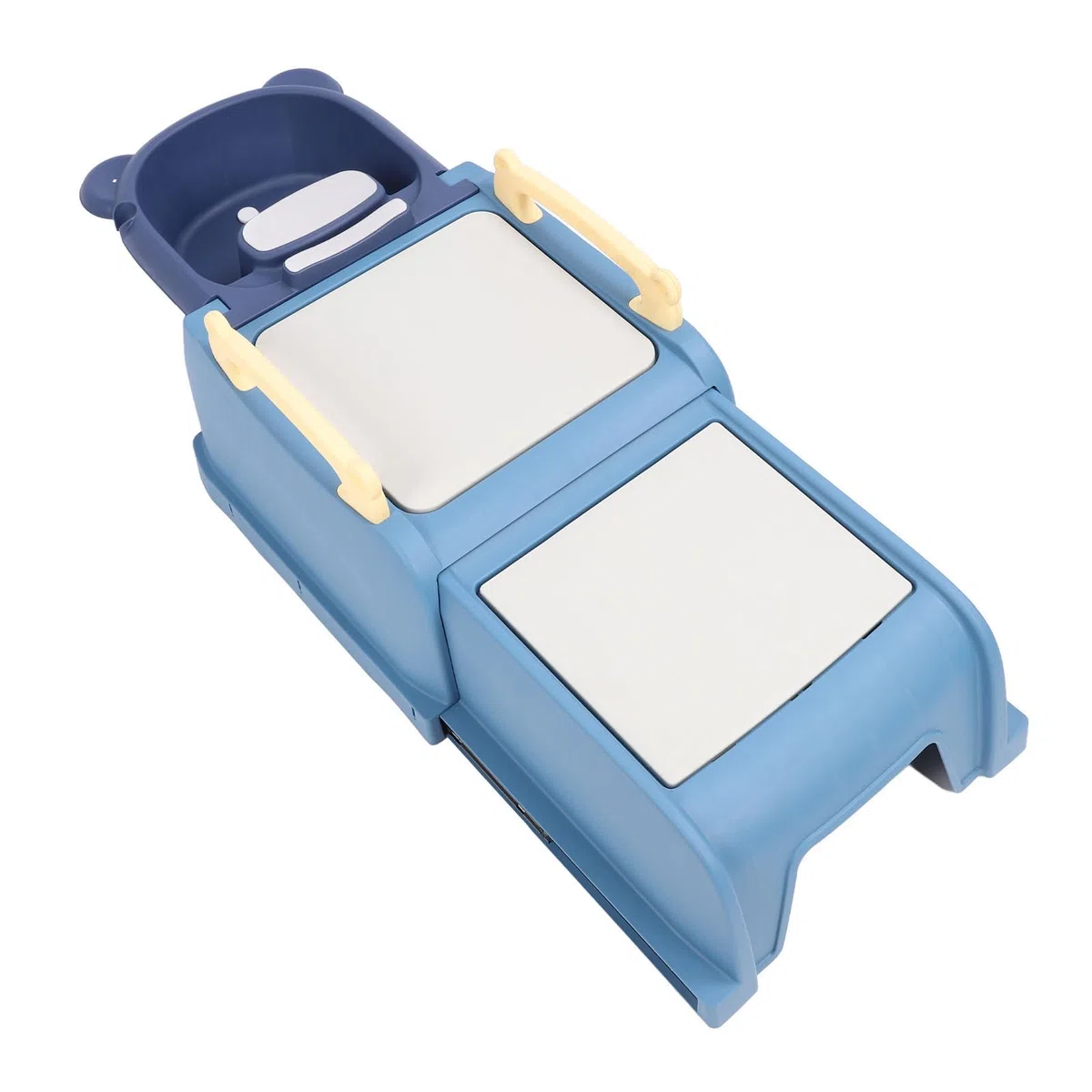 Fockety Kleinkind-Shampoo-Stuhl, Baby-Shampoo-Stuhl mit Abnehmbarem Waschbecken, Weich Gepolstertes Kissen, Armlehnen, Kopfkissen Haarwaschstation für Kleinkinder Einziehbar (Blue)