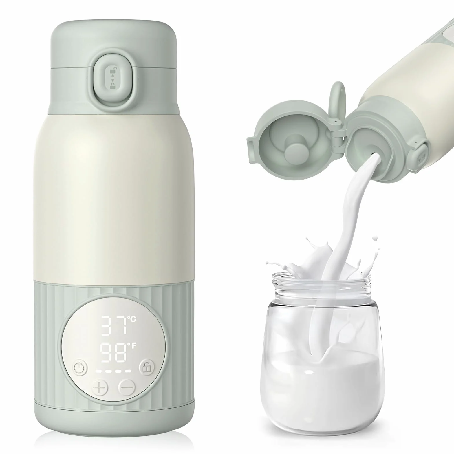 Baby Tragbare Flaschenwärmer für unterwegs für Muttermilch, Formel oder Wasser 380ml große Kapazität, 100W Leistung schnelle Erwärmung & präzise Temperaturkontrolle Milchwärmer für Reisen (Grau)