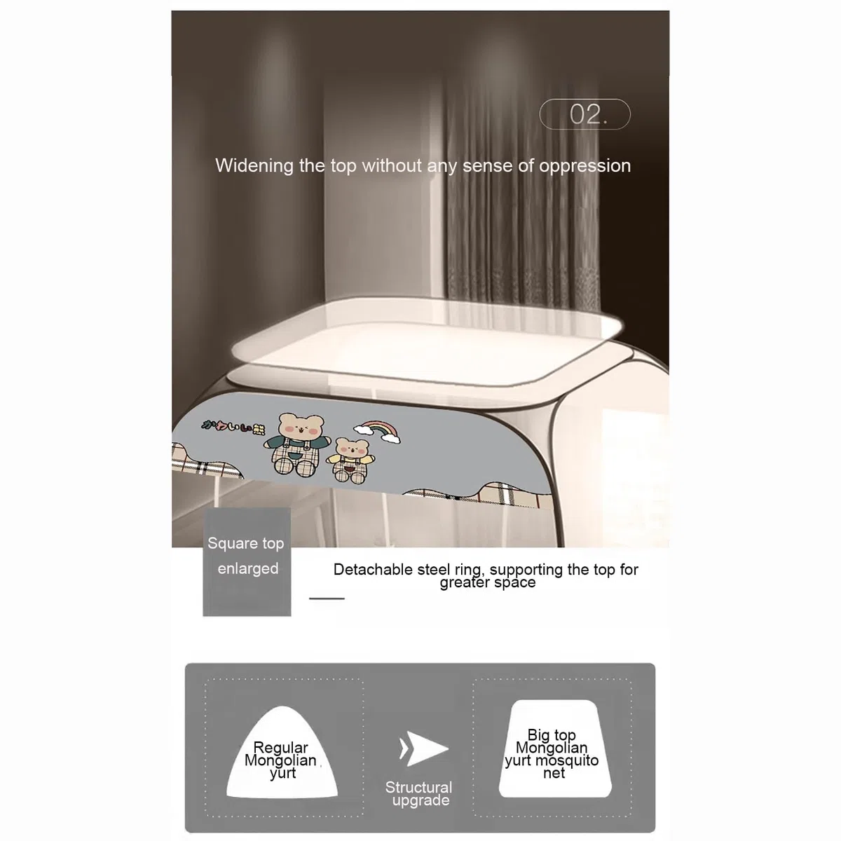 Pop-Up Moskitonetz Sommer-Betthimmel Faltbar Tragbar Moskitonetz Installation Bed Dream Tents Schlafzelt für Einzel- Bis Kingsize-Betten,Gray,200x220cm