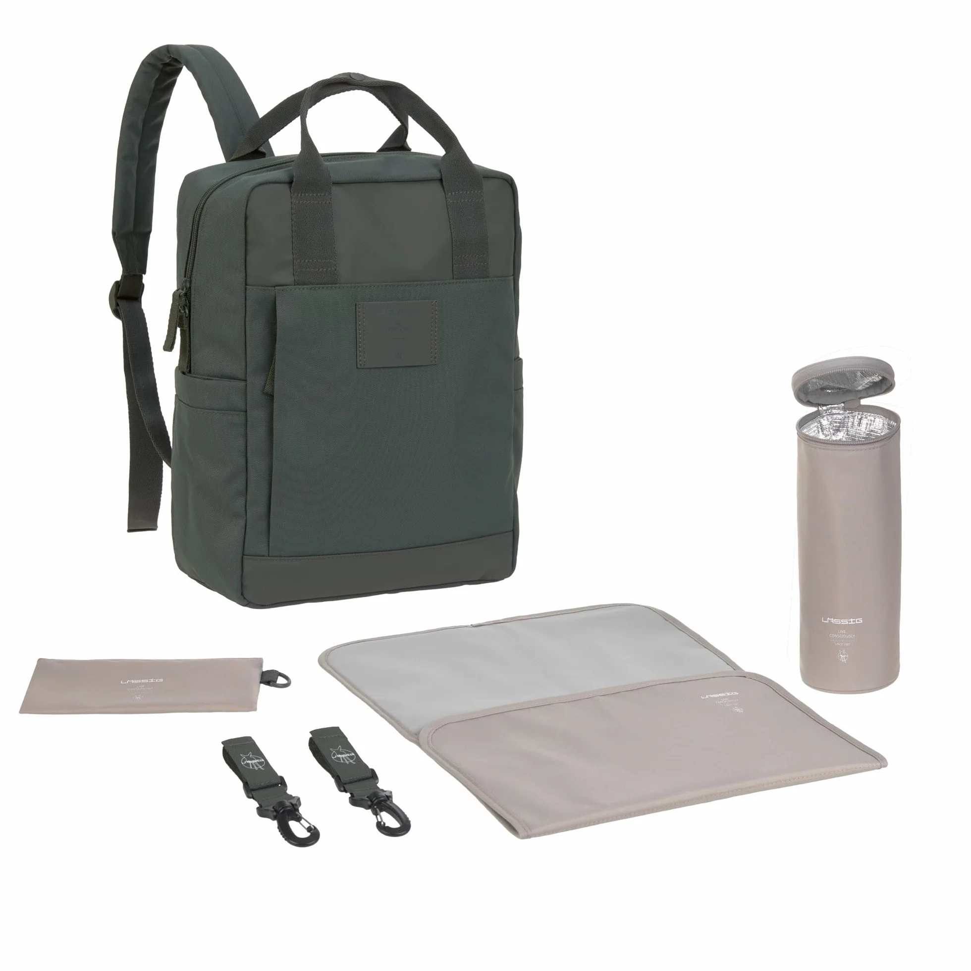 LÄSSIG Baby Wickelrucksack Wickeltasche mit Wickelunterlage, Kinderwagenbefestigung, Flaschenhalter nachhaltig produziert