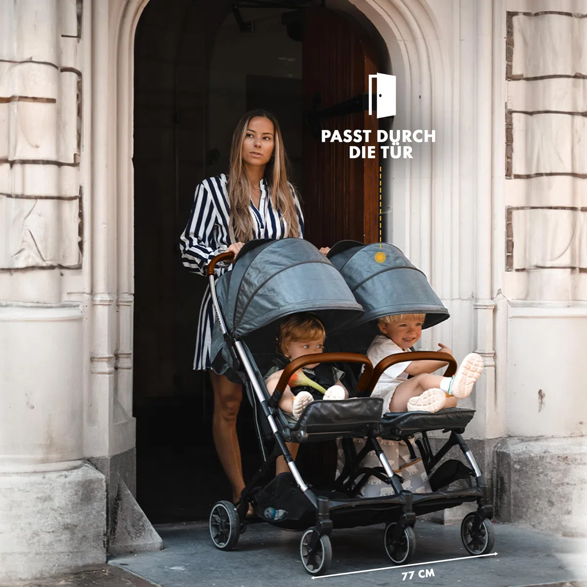 Deryan Rolo X2 Kinderwagen Buggy 2 in 1 - Buggy klein zusammenklappbar - Geburt bis 4 Jahre - Baby Wagen pro Sitz belastbar bis 22kg - Kinderbuggy klappbar - KOMPAKT & FALTBAR - Grau