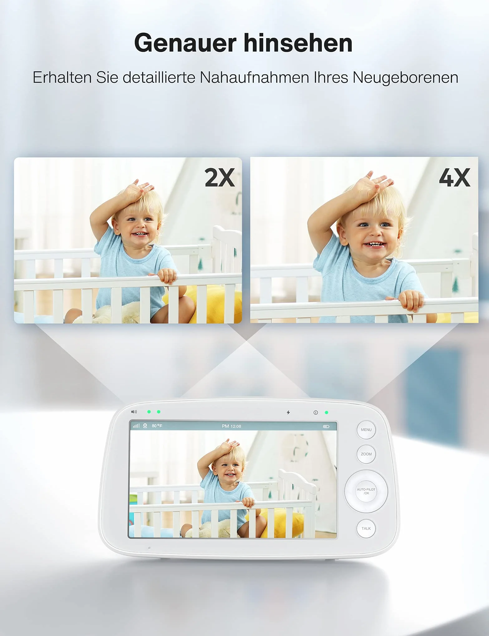 Babyphone mit teilbarem Bildschirm, 5" 720P mit 2 Kameras, Audio und Video Überwachung, Schwenken Neigen Zoom, 300m Reichweite, 4500mAh Akku, Infrarot Nachtsicht und Wärmemonitor