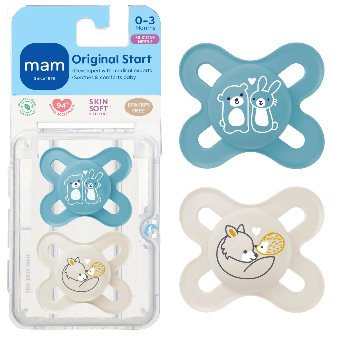 MAM Silicone Start Pacifier, Boy, 2-Count