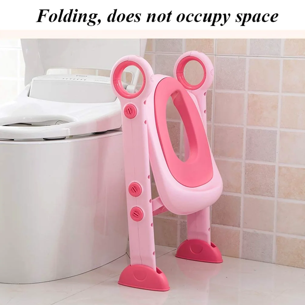 Toilette Töpfchen mit Trittleiter, Ergonomie Portable Einstellbar Töpfchentrainer Sicher Robust Falten Fußbank Zum Bad Junge Mädchen (Farbe : Rosa, Größe : A)