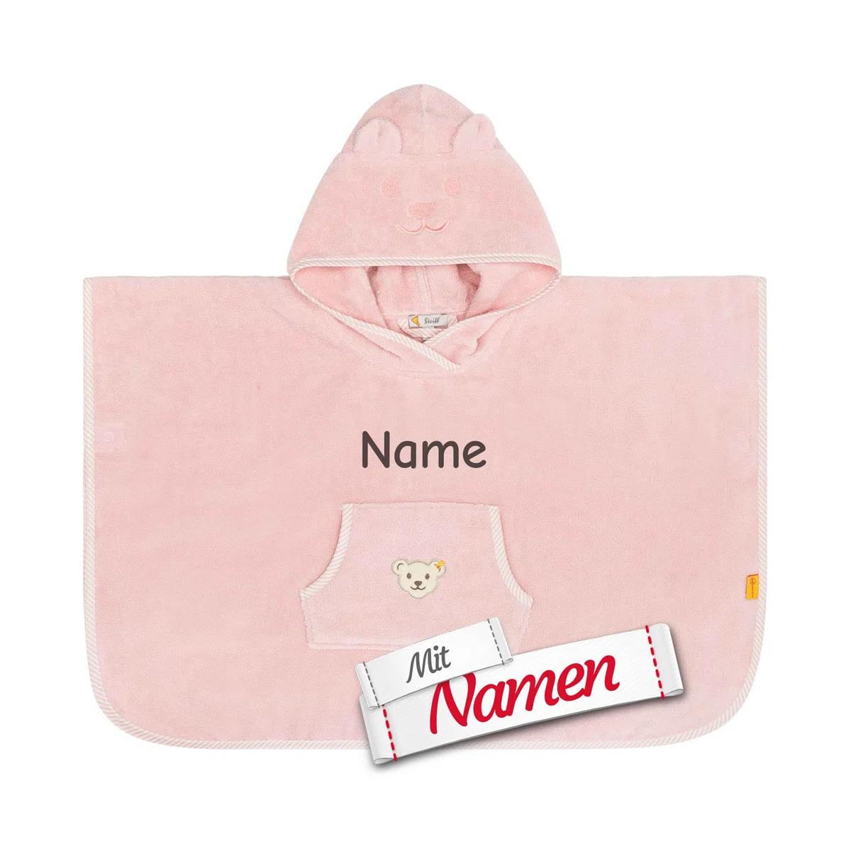 LALALO Steiff Poncho mit Namen personalisiert/bestickt für Baby & Kinder, Weiß, Badetuch, Bade-Poncho, Kapuzenbadetuch, Handtuch mit Kapuze, Bademantel Mädchen & Junge
