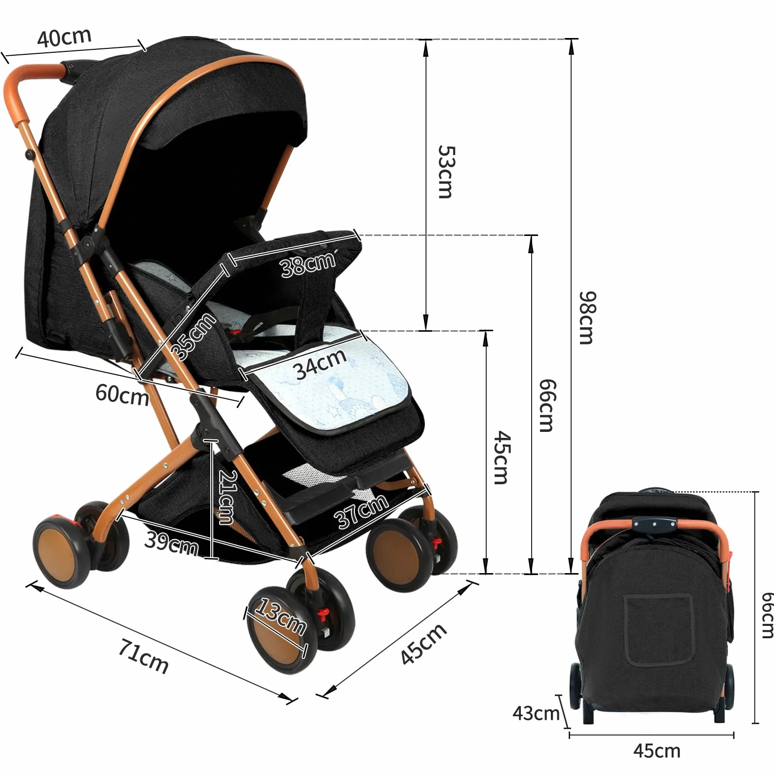 Oxford Baby Kinderwagen,Reisebuggy,Kinderwagen,0–4 Jahre,bis 22 kg,kompakt zusammenklappbar, Geräumiger Sitz,3 Liegepositionen,10 kg großen Aufbewahrungskorb,schnell zusammenklappbar (B-Schwarz)