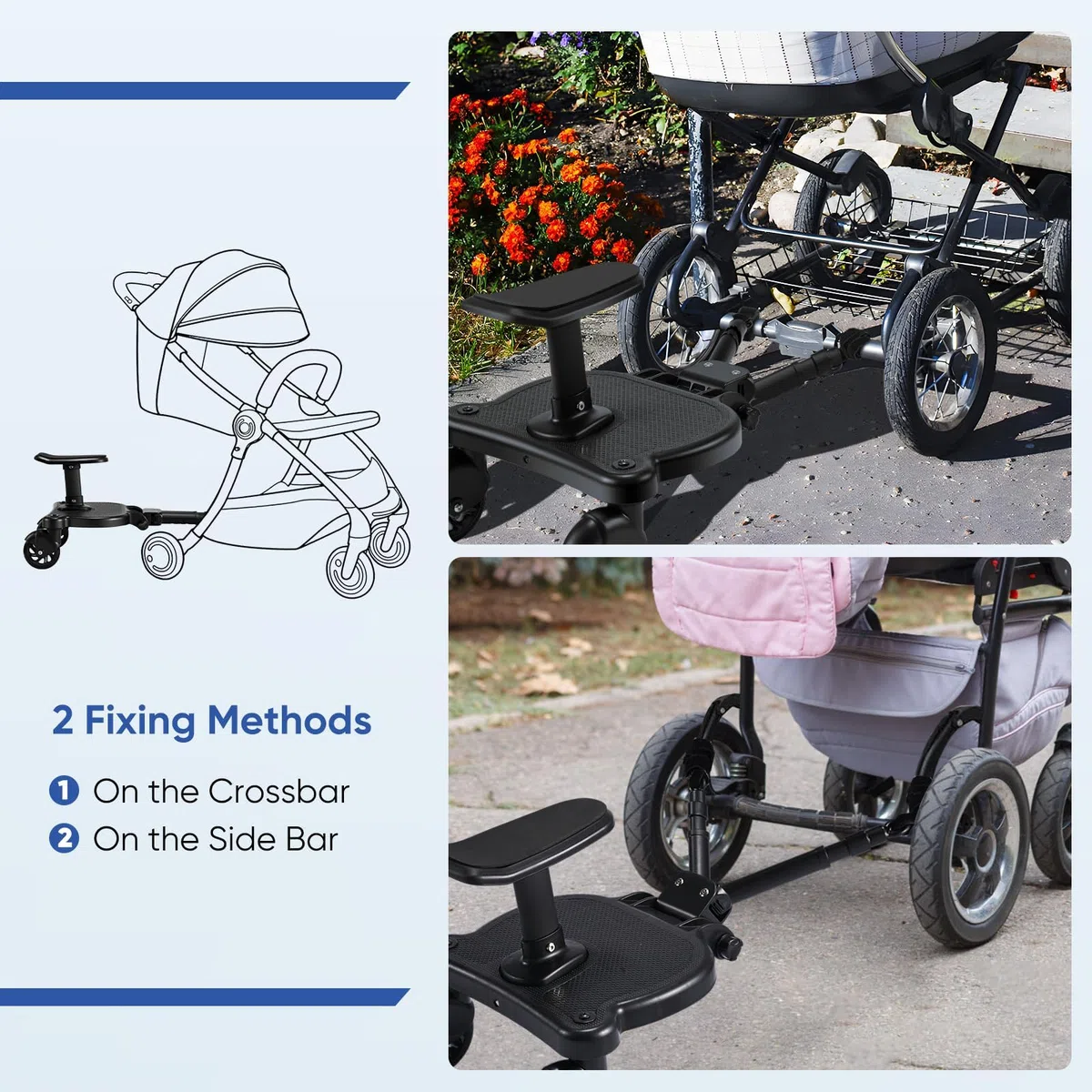 Buggy Board mit Sitz, Buggy Board für alle Kinderwagen, Trittbrett Mitfahrbrett universal, Kiddy Board für Kinder von 2-6 Jahren, Bearing 25KG (Schwarz)