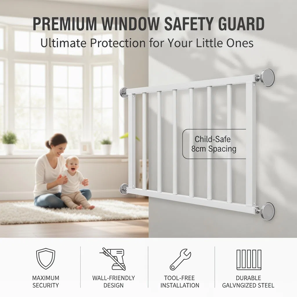 Französisches Balkongeländer für den Innenbereich, Fenstergitter, Balustraden, verstärkte Stahl-Sicherheitsstangen für Kinder, Sturzprävention, einfache Druckmontage, Stützfläche über 4 cm (Weiß, 80 x