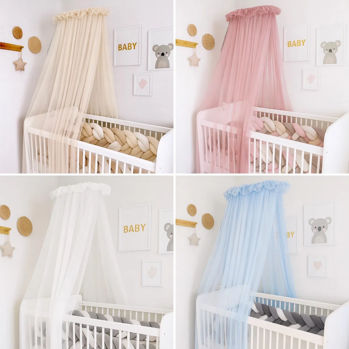 Baby Fancyroom Betthimmel für Babybett Gitterbett Kinderbett 300x180 cm – feiner Tüll, handgefertigt, eleganter Volant – erhältlich in Beige, Blau, Altrosa, Ecru (Beige)