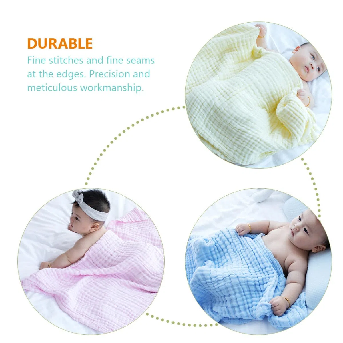 3 Stück Babydecke aus Baumwolle Puckdecke für Drinnen und Draußen Leicht und Komfortabel für Babys