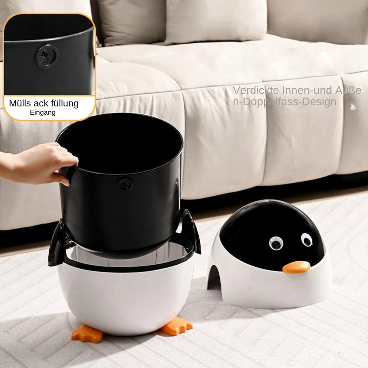Pinguin-Mülleimer – Pinguin-Mülleimer | Mülleimer Für Unter Tische | Schreibtisch-Mülleimer | Abfallbehälter In Tierform | Pinguin-Mülleimer, Schreibtisch-Mülleimer | Papierkorb Für Das Schlafzimmer I
