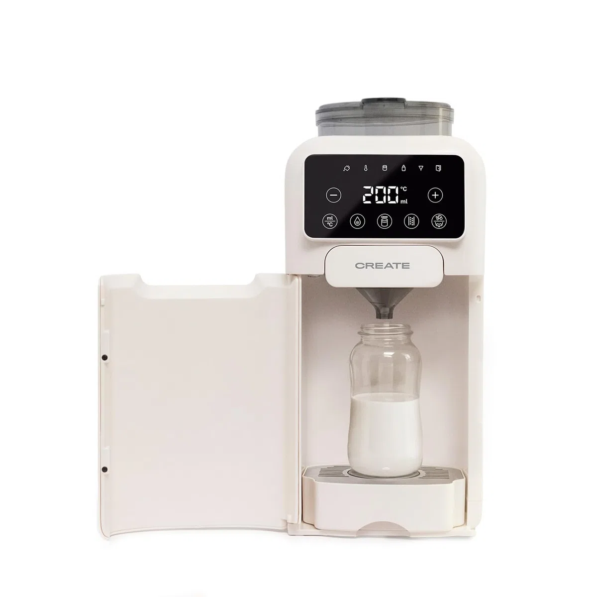 CREATE/BABY THERA MATIC/Automatischer Flaschenbereiter mit Milchpulverdosierer Cremeweiß/Einstellbare Temperatur und Dosierung, verschiedene Flaschenhöhen, Selbstreinigung, 1350W