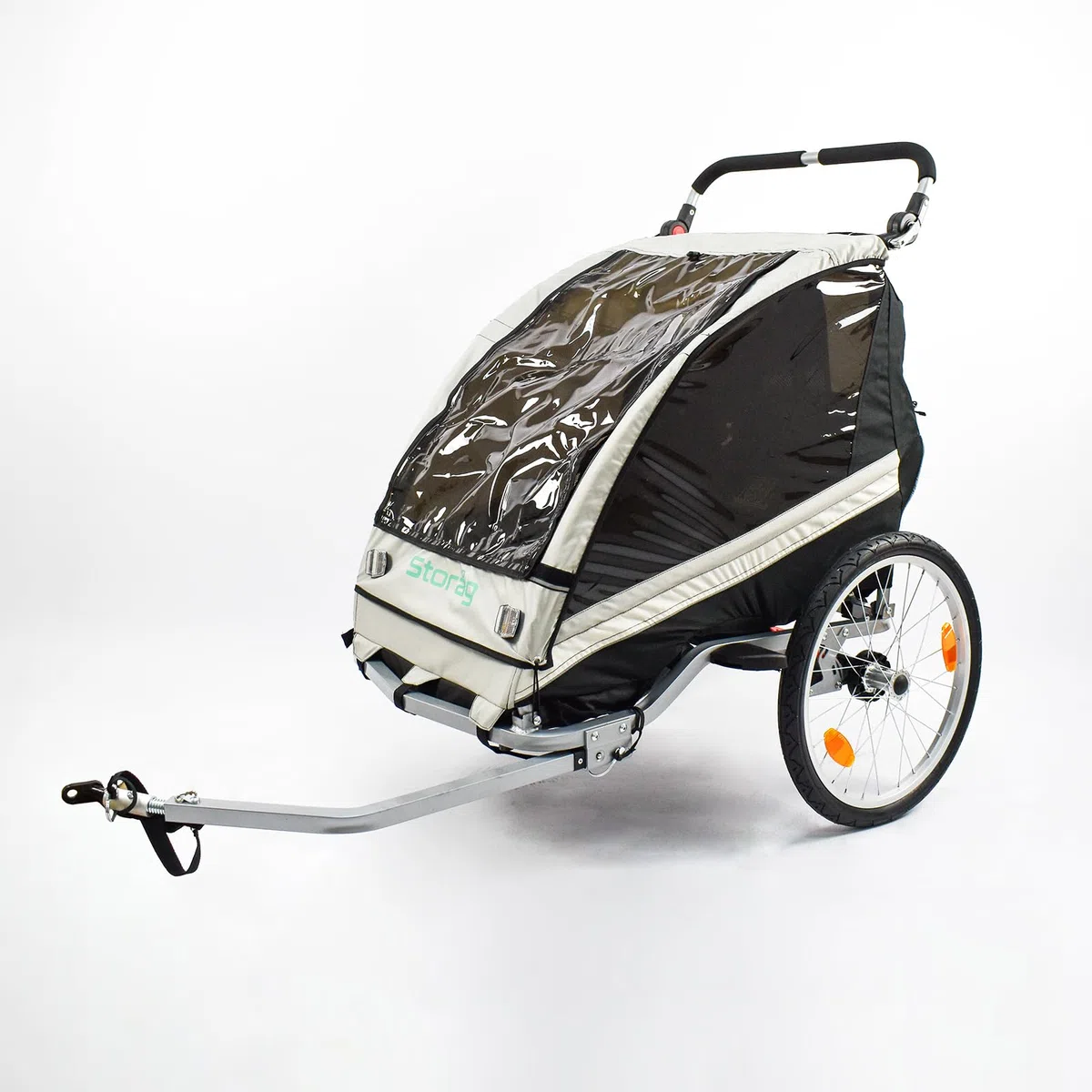 Anhänger für 2 Kinder, Aluminium, 2-in-1, Fahrrad und Kinderwagen