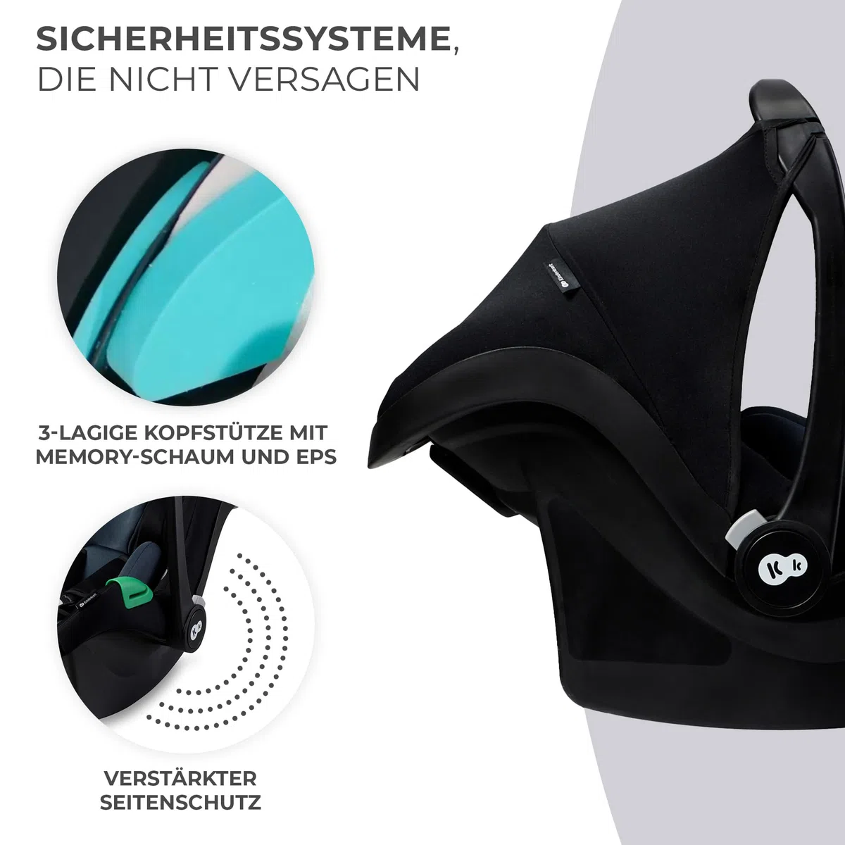 Kinderkraft MINK PRO i-Size 40-75 cm Babyschale, Kindersitz mit isofix MINK FX-Basisstation, Autositz von geburt Gruppe 0+, Verstellbare Kopfstütze, Einsatz für die Jüngsten im set, Schwarz