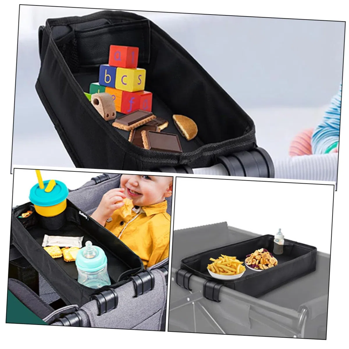 Kinderwagen Tablett mit Getränkehalter und Snack Organizer Zubehör für Junge Mädchen und Kleinkinder mit Abnehmbarem Telefonhalter und Anpassbar für Ausflüge