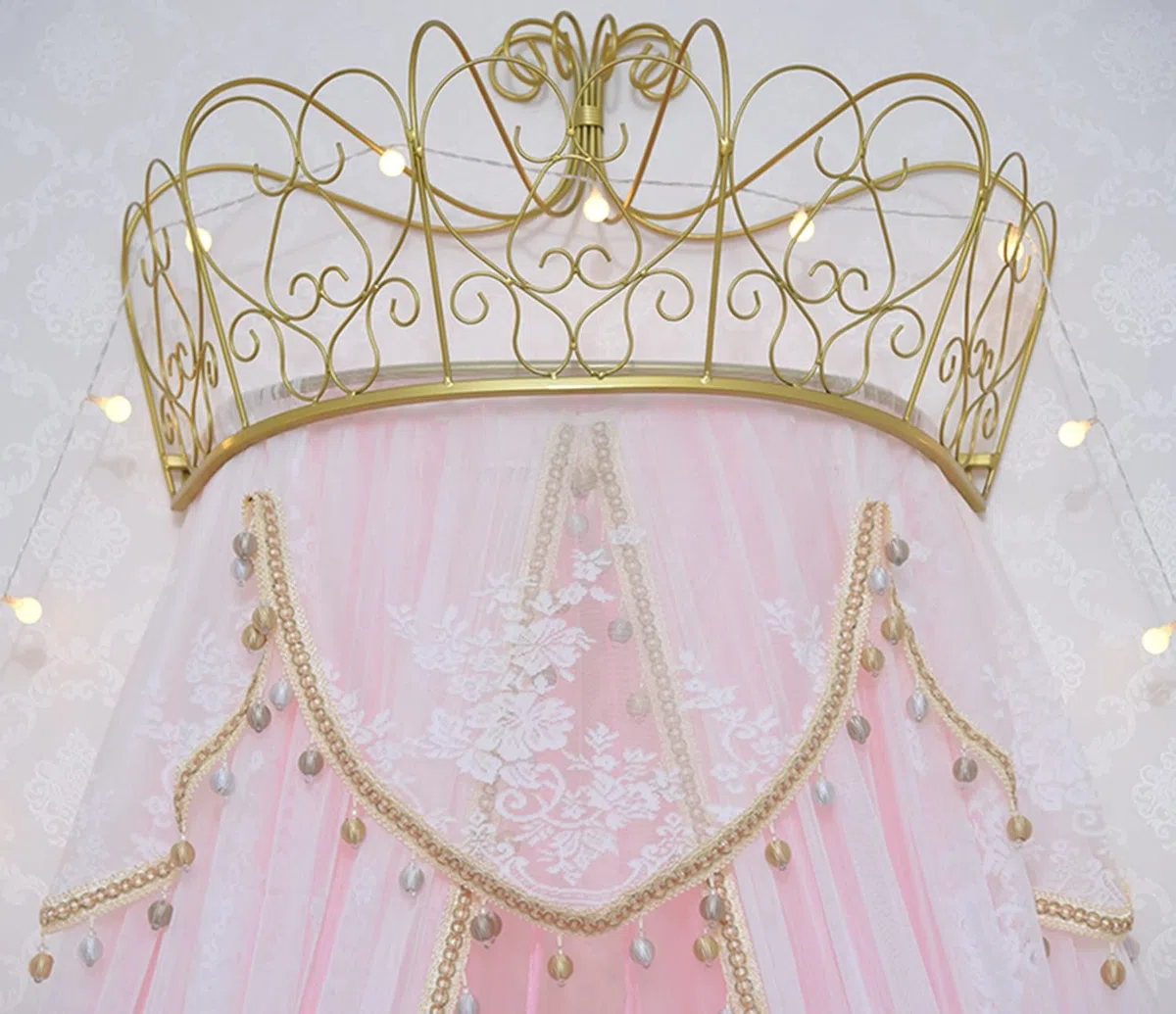 Metall-Wandhimmel mit Kronenmotiv – Antike Kronen-Wanddekoration, Prinzessinnen-Bettvorhänge für über Betten oder Fenstern, Moskitonetz aus Spitze, Schlafzimmerdekoration, Schloss-Leseecke,