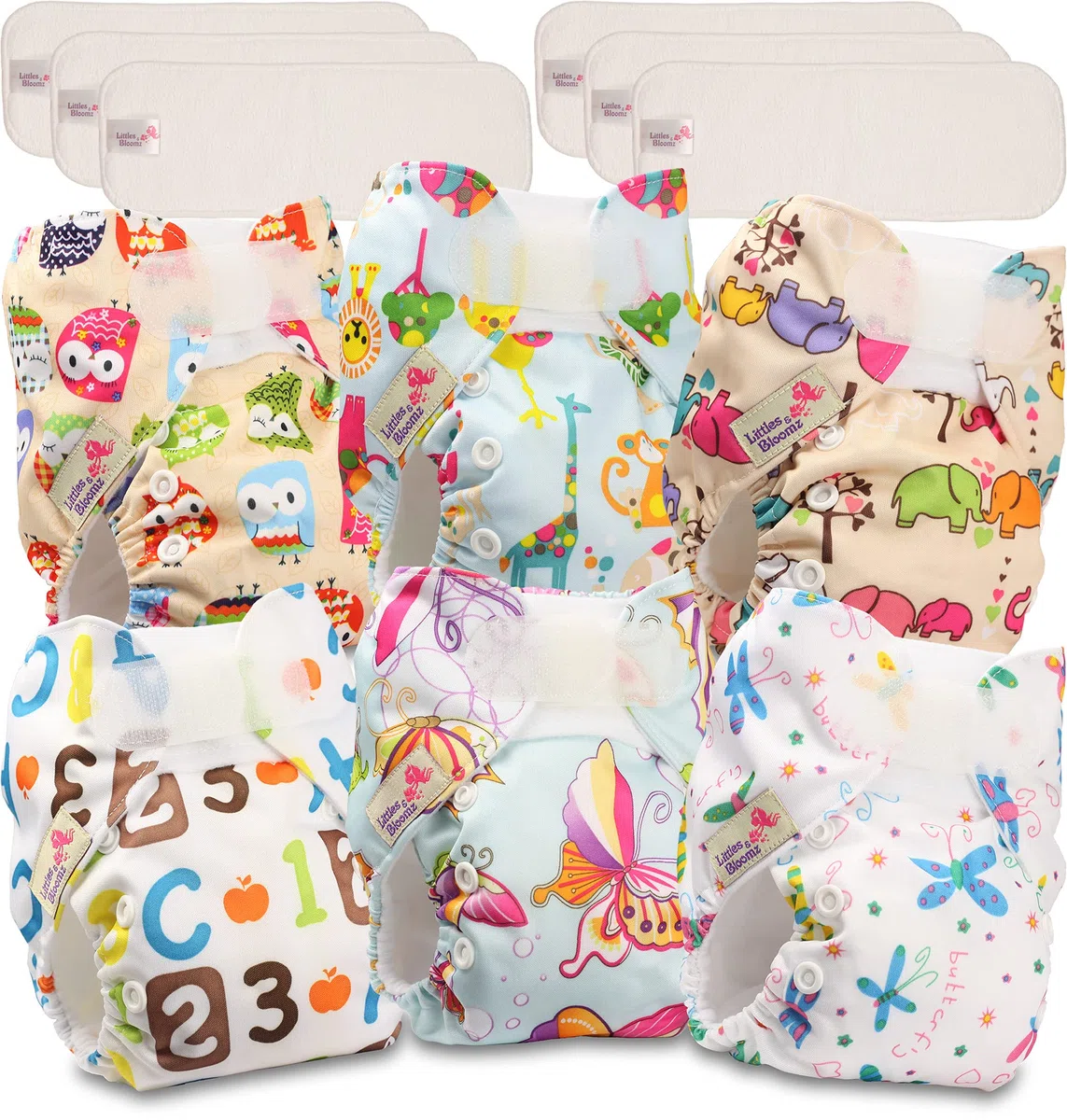 Littles & Bloomz Pocket Mehrwegwindeln Baby Windel Neugeborene und Frühchen 6 Neugeborene Windeln 6 Neugeborene Microfasereinlagen NB-603MF6