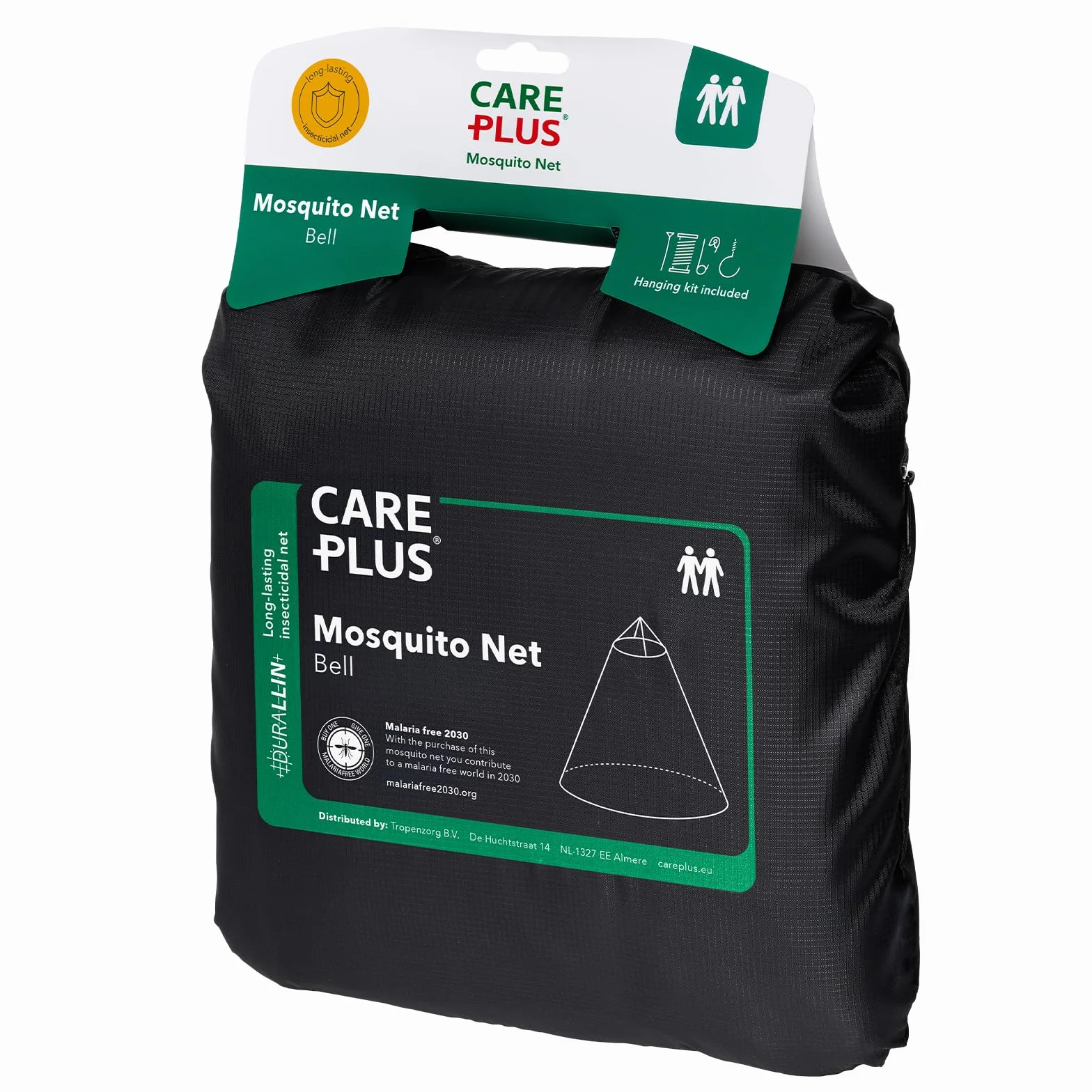 Care Plus Moskitonetz Reise imprägniert - Mosquito Net Bell Durallin 2 Personen - Mückennetz Bett für Tropische Reisen - mit Insektizid - Ø 330cm