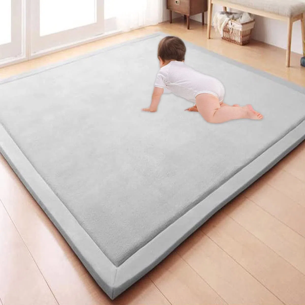 GGoty Großer Teppich, Korallensamt, Baby-Spielmatte, dick, für Kinder, Arbeitszimmer, Küche, Kinderzimmer, Krabbelmatte für Babys, rutschfeste Yogamatte (120 x 200 x 2 cm, grau)
