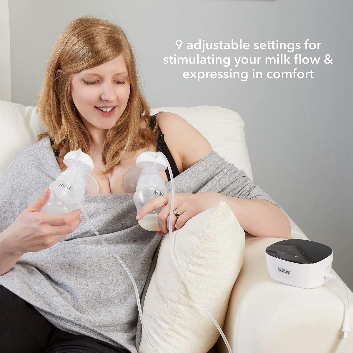 Nuby Ultimative elektrische Milchpumpe – Doppel- oder Einzelmilchpumpe | kompakt & tragbar | digitaler Touchscreen | leise & diskret weiß