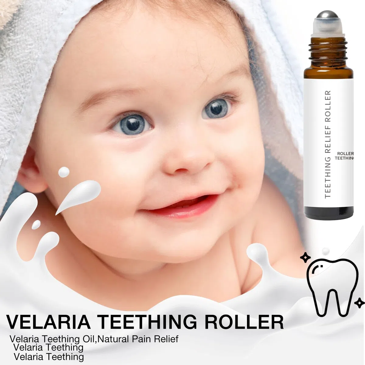 Velaria Zahnungsroller für Babys, 3 Stück, natürliche Zahnungsrolle, natürliche Entlastungsrolle, 10 ml