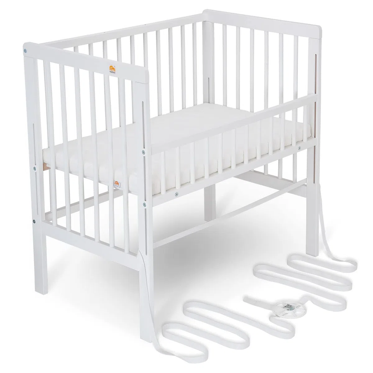 FabiMax Baby Beistellbett für Boxspringbett, TÜV geprüft 2022, Buche massiv weiß, inkl. Matratze Classic