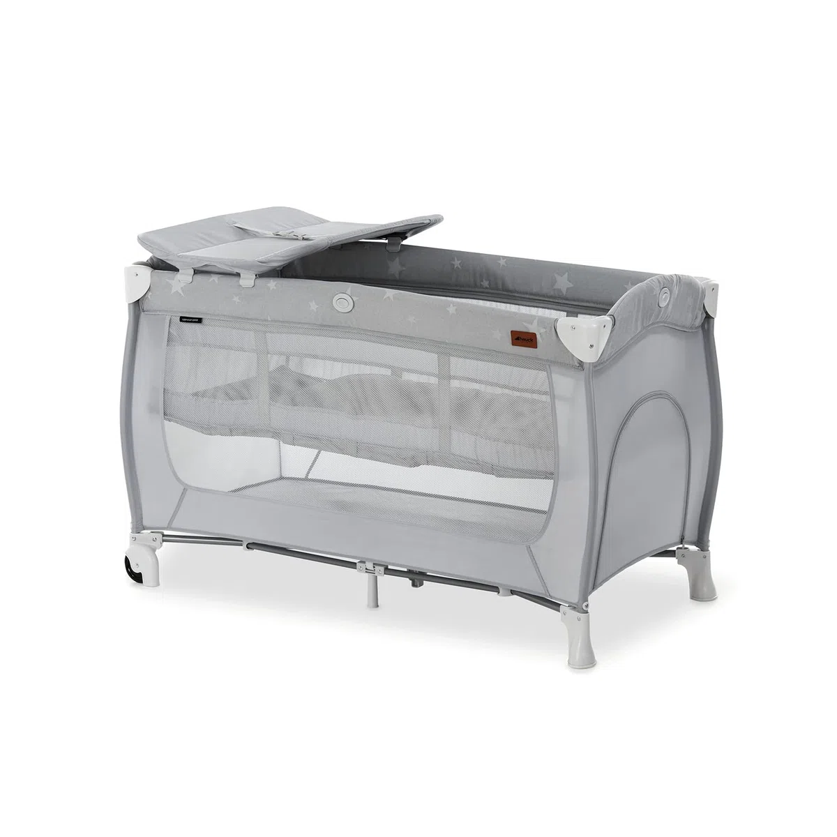 Hauck Sleep N Play Center Stars – Reisebett-Set mit Wickelunterlage, Neugeborenenhöhe, Luke, Rollen & Reisetasche, schnell & kompakt faltbar, ab Geburt bis 15 kg, 120 cm x 60 cm