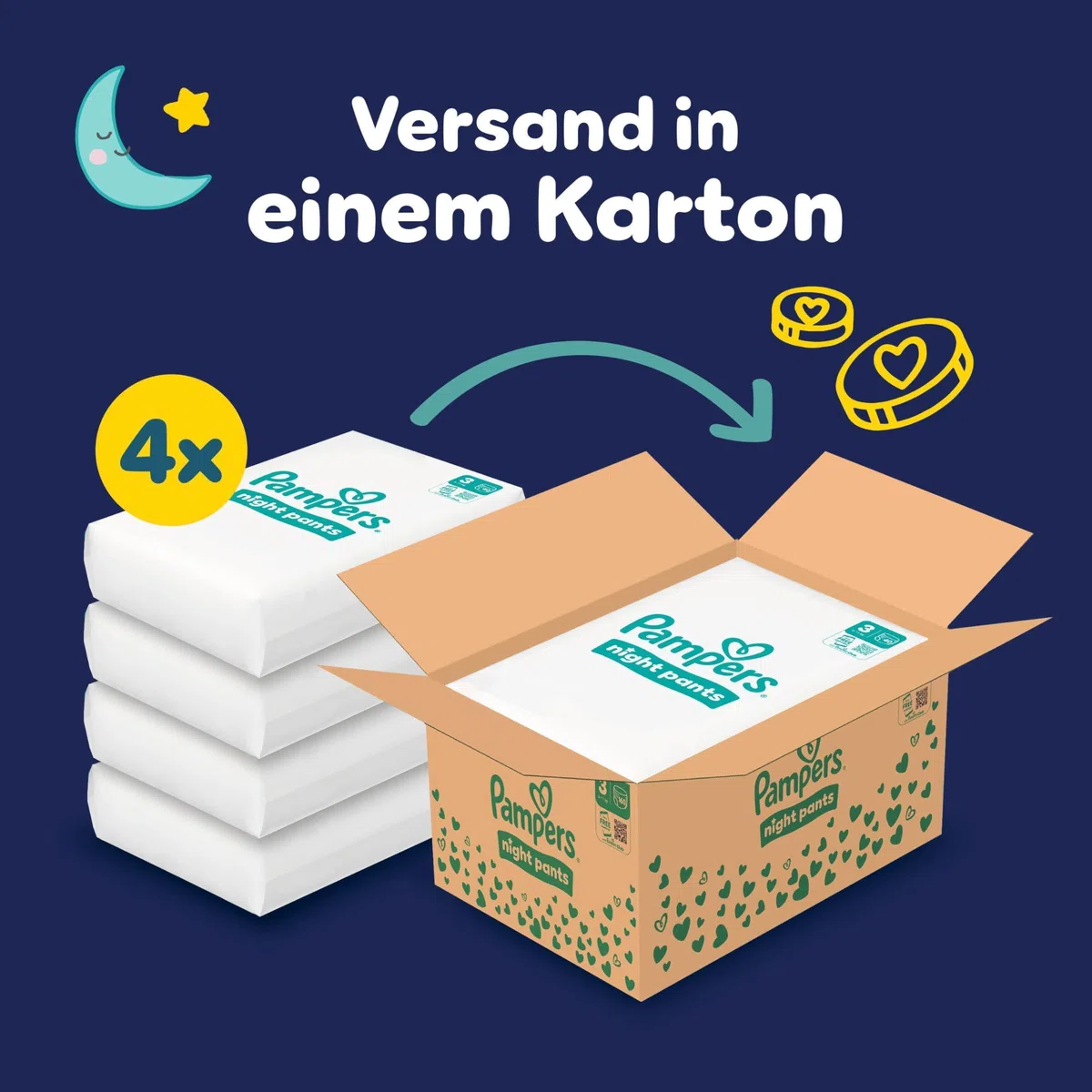 Pampers Night Pants Größe 3, 160 Windeln, 6kg-11kg, bieten zusätzlichen Schutz für die ganze Nacht