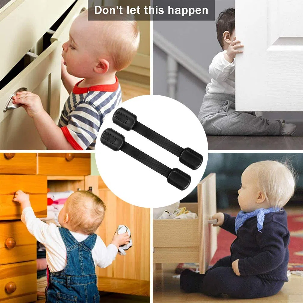 Maveek Sicherheitsschloss für Kinder/Babys, verstellbarer Riemen, Babysicher, ohne eingefangene Finger für Schrank/Schubladen/Schrank/WC-Sitz/Backofen und Kühlschrank; 9 zusätzliche 3M-Klebepads