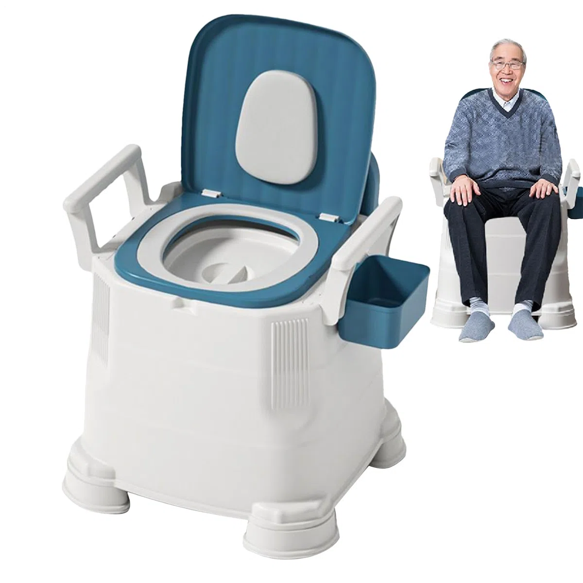 Bedside Tragbares Camping-Toiletten-Toilettenkommode, Stuhl, 45 x 40 cm, robuster Klapprahmen, komfortabel, ergonomisches Design, Trainingssattel für Zuhause, für Damen, Reisen