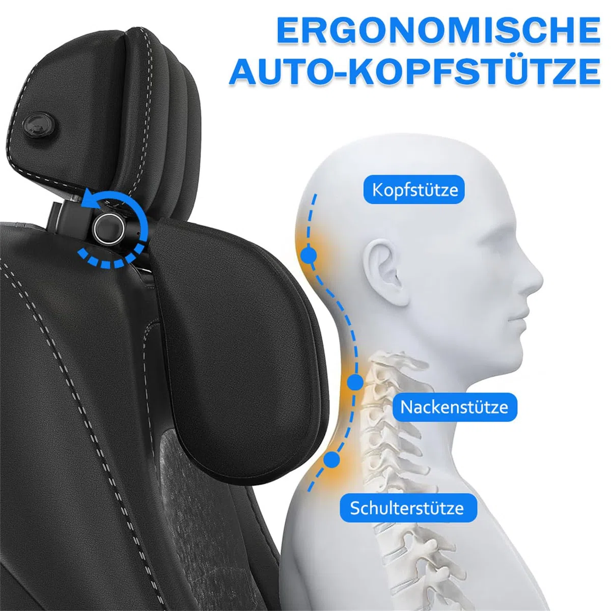Kopfstütze Auto Kinder 360° Rotation Verstellbare Memory Foam Nackenstütze mit Handyhalterhaken