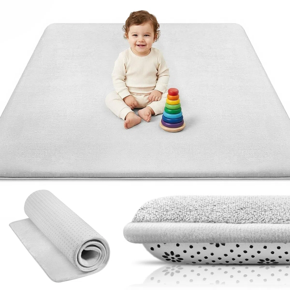 Vicloon Krabbelmatte Baby spielmatte 120x120 cm, 3cm Dick Kinderteppich Krabbeldecke Groß, Spielteppich Weich rutschfest,Teppich für Kinderzimmer, Schlafzimmern