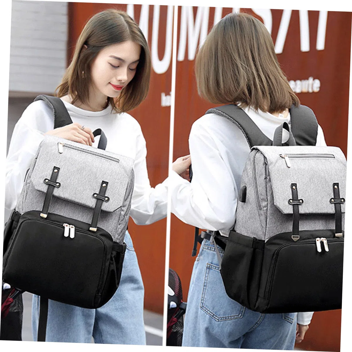 Multifunktionaler Outdoor Rucksack für Mütter mit Großer Kapazität aus Oxford Stoff Doppelte Schultertasche zum Reisen und Einkaufen