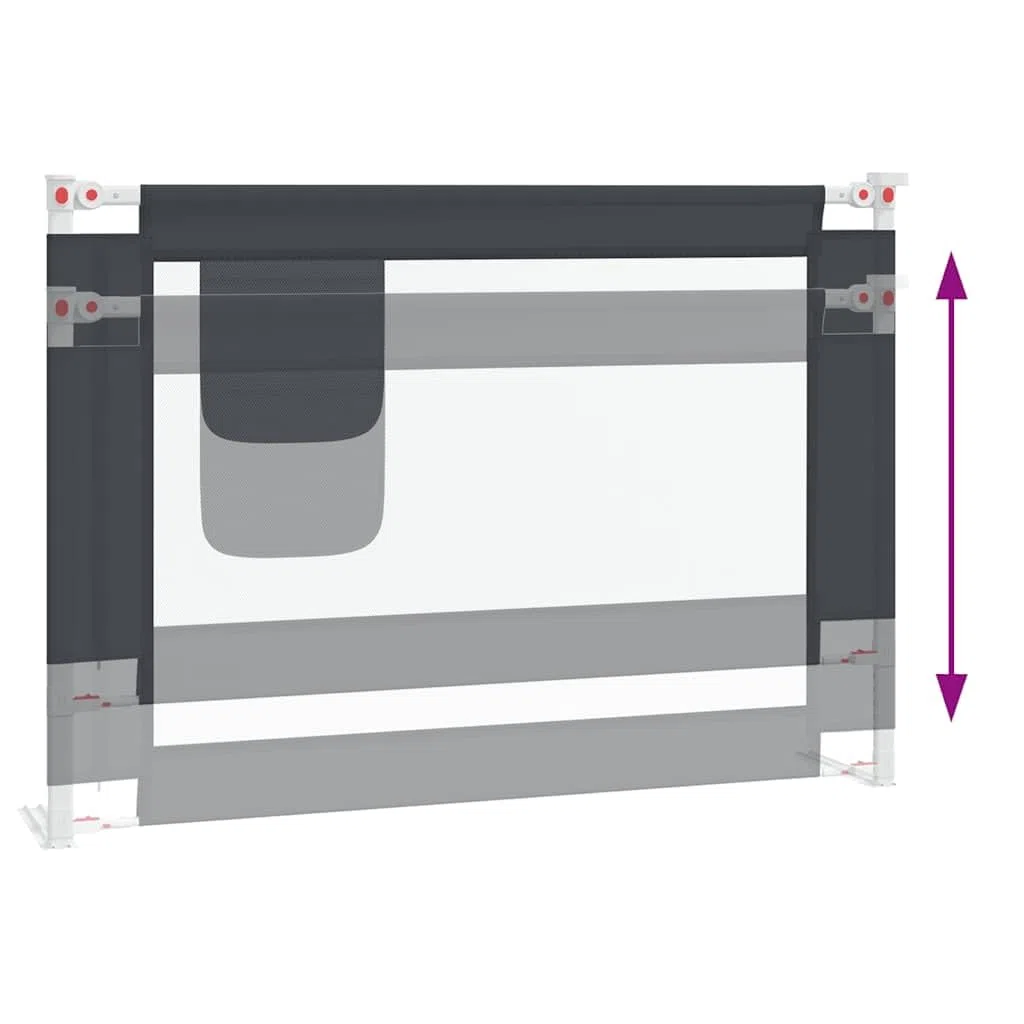 Kleinkind-Bettschutzgitter Dunkelgrau 90x25 cm Stoff mit höhenverstellbarem Seitengitter, klappbar und stabil für Kinderbett, Babybett und Elternbett als sicherer Rausfallschutz