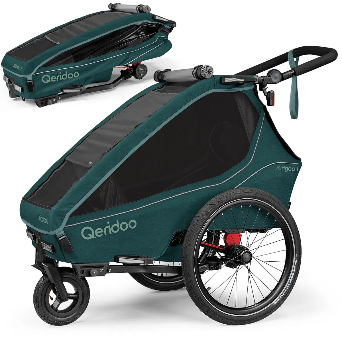 Qeridoo Kidgoo 1 | Fahrradanhänger 1 Kind mit Federung & 3-in-1-Verdeck | Kinderfahrradanhänger & Jogger Kinderwagen | Faltbarer Fahrrad Anhänger Kinder | Komfortabler Kinderanhänger Fahrrad