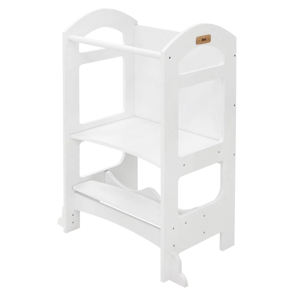Joyz 2 in 1 Lernturm für Kinder ab 1 Jahr, Montessori Lernstuhl mit Tafel, Weiß, aus Holz, Tritthocker Verwandelbar in Kindertisch und -Stuhl, Hochstuhl Schemel Küchenhelfer Lerntower Learning Tower
