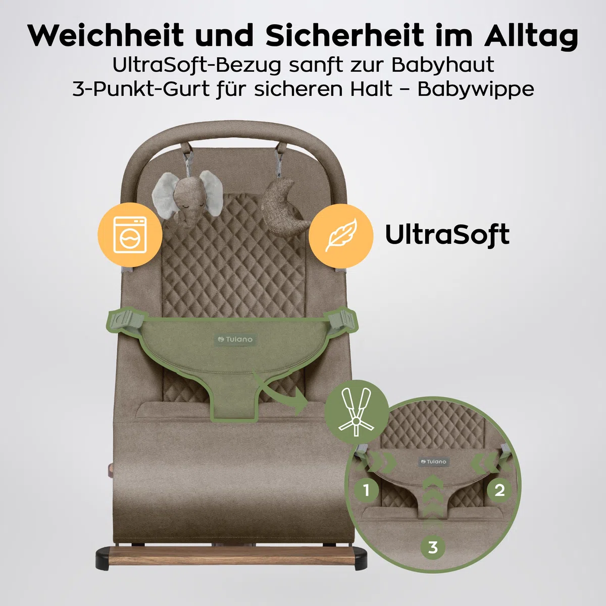 Tulano Moon 30 Ergonomische Babywippe - Babyschaukel für Kleinkinder - Beige