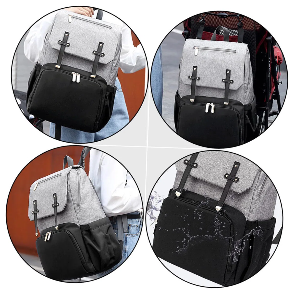 Mehrzweck Reiserucksack mit Doppelter Schultertasche aus Oxford Stoff Großer Wickelrucksack für Mama für Ausflüge und Alltag