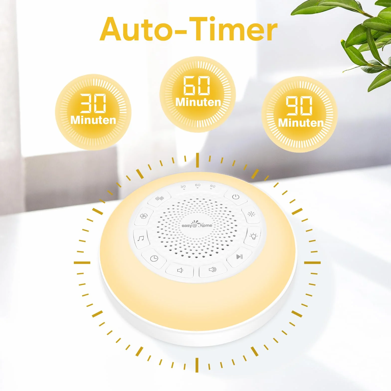 Easy@Home White Noise Machine: Tragbare Einschlafhilfe Babys mit weißem Rauschen | Nachtlicht | 26 Beruhigende Schlaflieder & Naturgeräusche | 3 Timer-Einstellungen | 7 Bunte Beleuchtung & USB