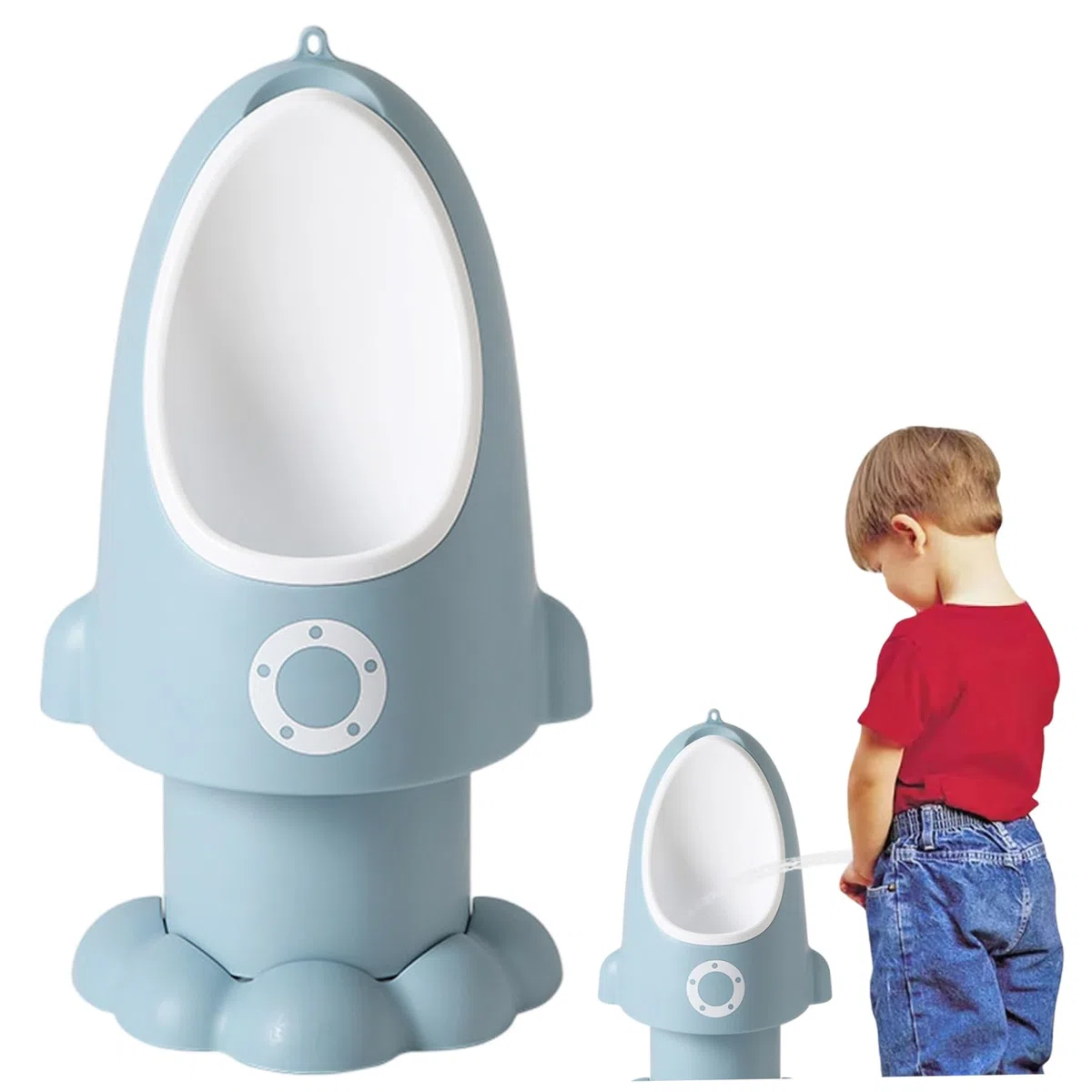 Kleinkind-Urinal, verstellbares, spritzwassergeschütztes Baby-Töpfchen mit lustiger Cartoon-Form zum Aufhängen/Stehen, leicht zu reinigendes Trainings-Töpfchen für Jungen von 1–6 Jahren, Wathet, Baby