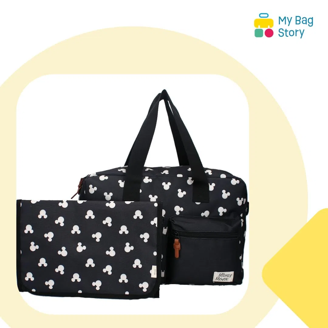 mybagstory - Wickeltasche mit großer Kapazität mit Wickelunterlage Micky Maus - Größe 40 cm - verstellbare Träger, Mickey Mouse - Schwarz, 40 cm x 28 cm x 16 cm