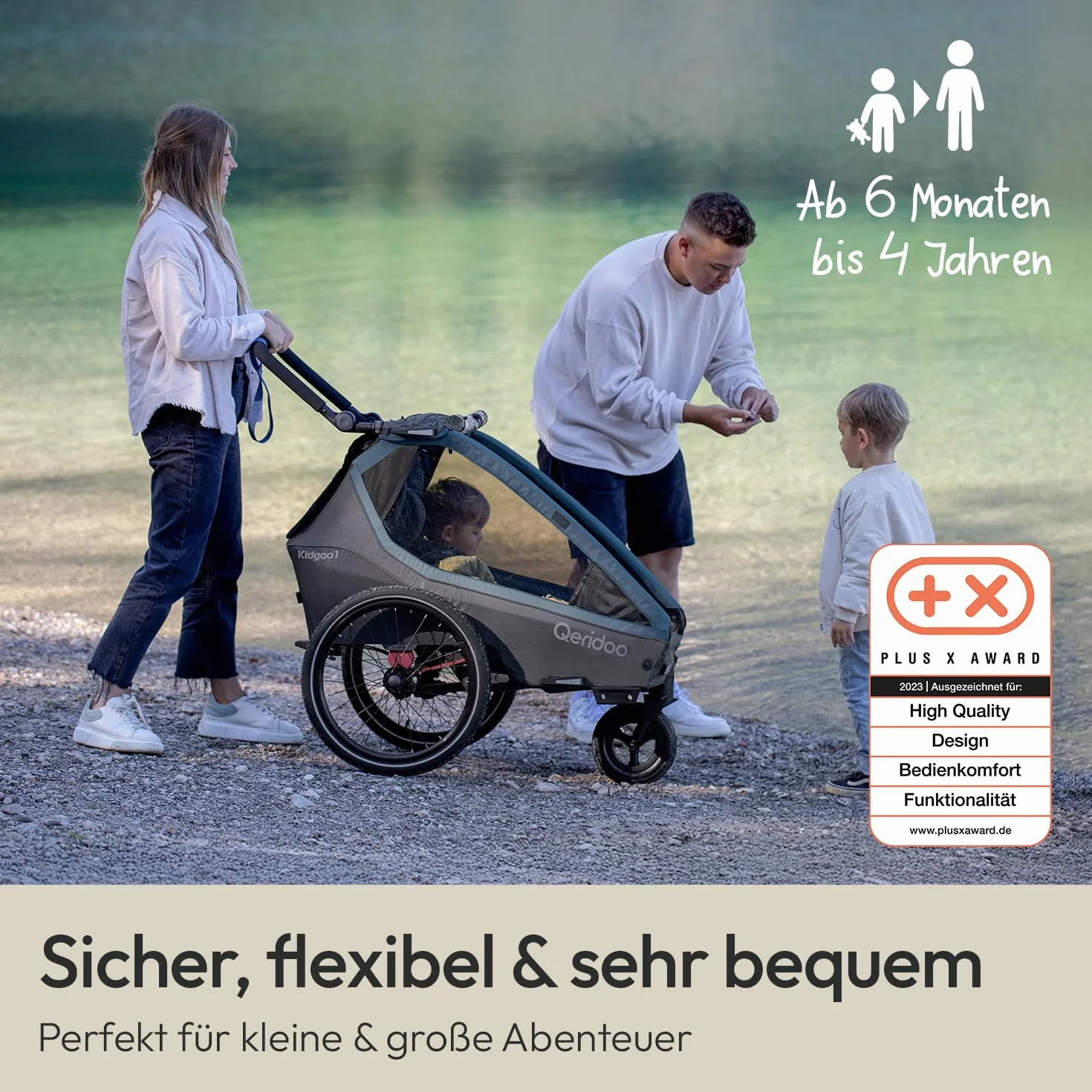 Qeridoo Kidgoo | Kinderfahrradanhänger | Jogger Kinderwagen I Fahrrad Anhänger Kinder mit FIDLOCK Trinkflasche | Fahrradanhänger |
