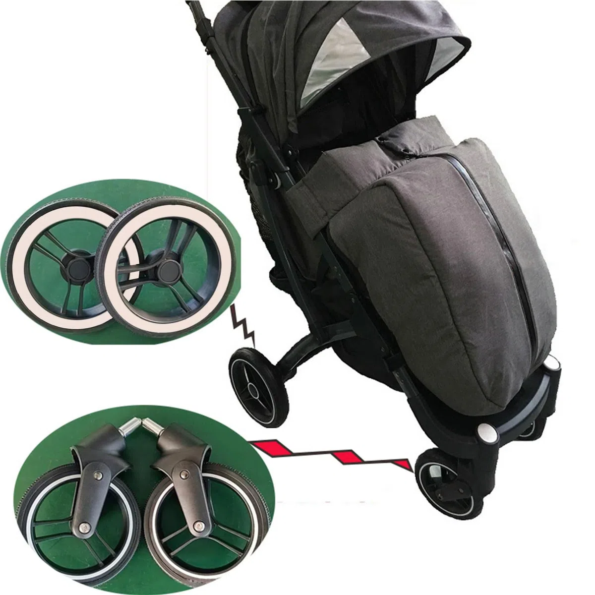 Baby Kinderwagen Rad Set Gummi und Metall Ersatz Vorderarmlehne f