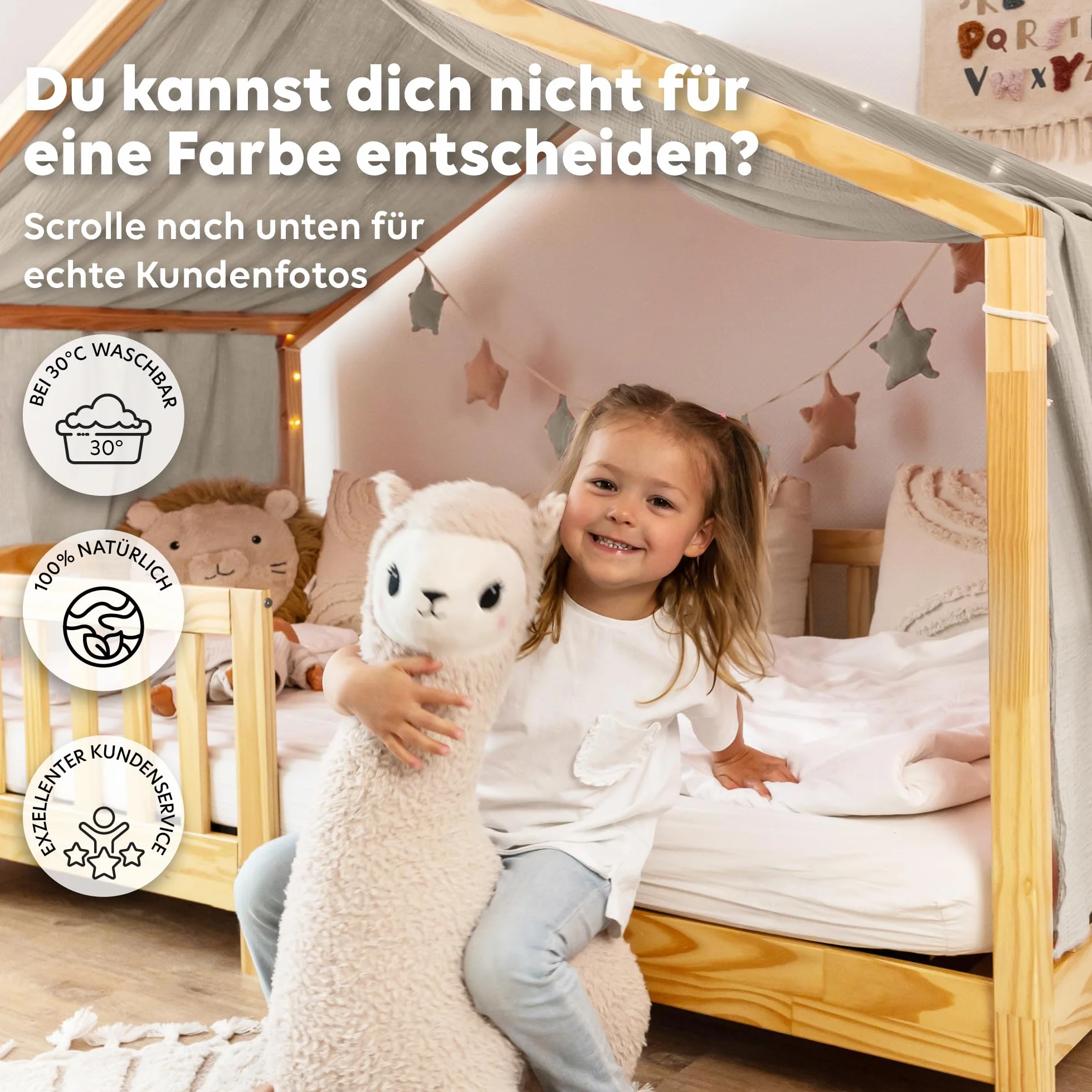 lilimaus Hausbett Himmel [in 12 Farben] Betthimmel Hausbett aus 100% Baumwolle Musselin - Stoffhimmel für Hausbett Deko Mädchen & Jungen - Himmel für Hausbett Kinder - Bett Vorhang Kinderbett