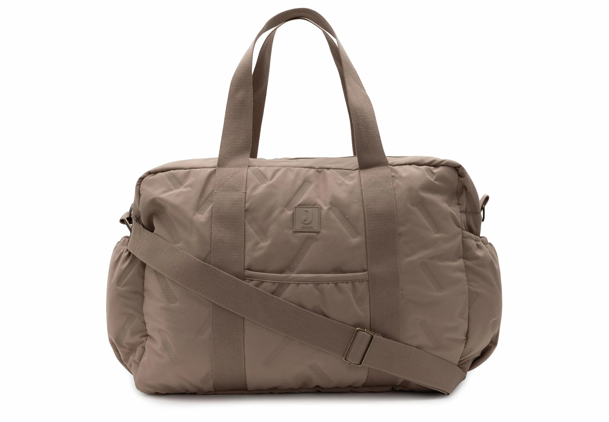Jollein Wickeltasche Embossed Lily – Milky Coffee – Stylische Wickeltasche mit Geprägtem Muster – Wasserabweisend & Pflegeleicht – Verstellbarer Schultergurt – 42x30x15 cm