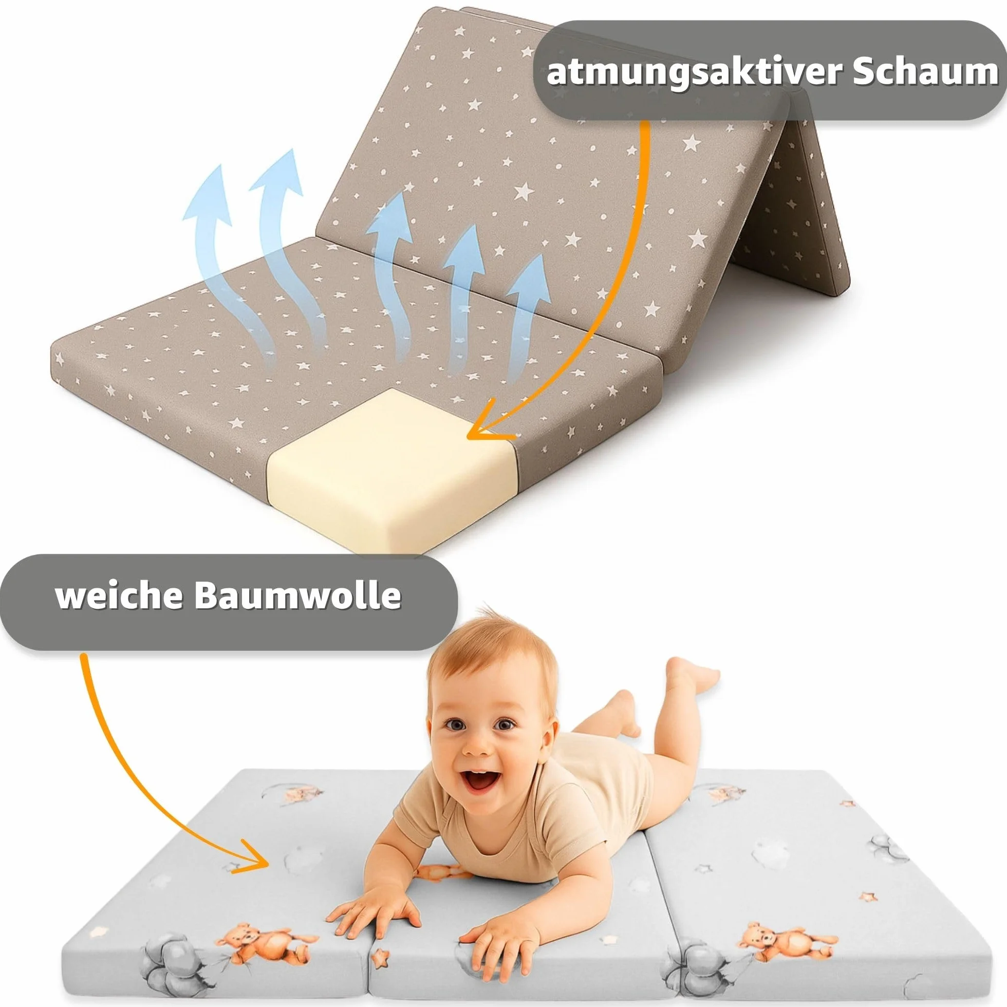 Klappmatratze Faltbare Reisebett Baby Matratze 60x120 cm - Faltmatratze für Kinder Gästematratze klappbar Babymatratze Bodenmatratze Schlafmatratze und Reisematratze 60 x 120 cm Afrika