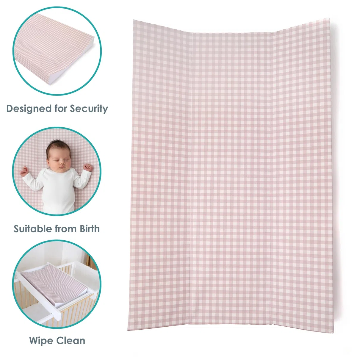 Clair de Lune Wickelunterlage mit Keilabsatz, Gingham-Muster, 69 x 44 cm