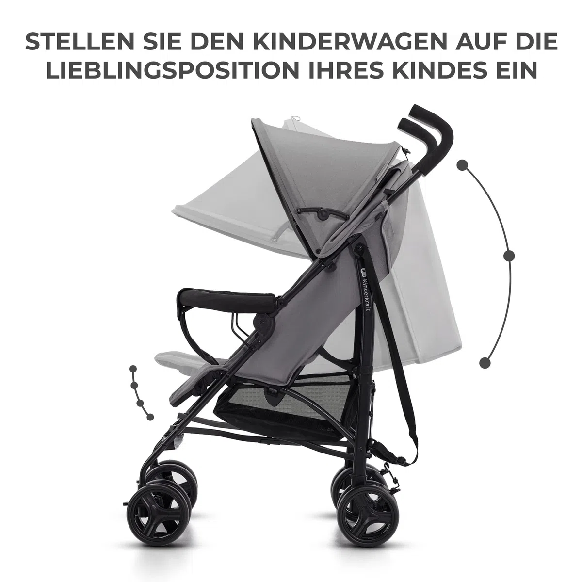 Kinderkraft TIK Kinderwagen, Liegebuggy, Sportwagen, Leicht - 6,5kg, Drehbare Vorderräder, Verstellbarer Griff, Stufenlose Einstellung der Rückenlehne, Schnelles Zusammenklappen, bis zu 17kg, Grau