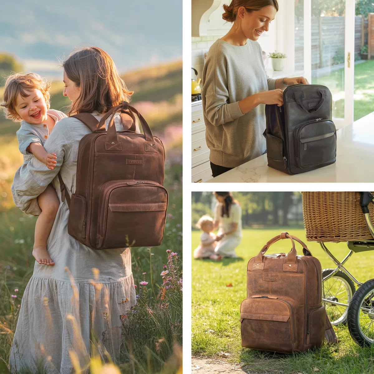 STILORD 'Fiena' Leder Wickelrucksack Groß Damen - großer Babyrucksack & Windelrucksack - elegante Wickeltasche im Vintage Stil - Lederrucksack aus Echtleder für Mamas