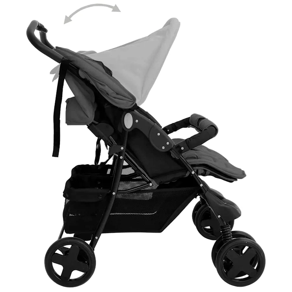 vidaXL Geschwisterwagen Klappbares Design Zwillingswagen Kinderwagen Baby Kinder Buggy Zwillingsbuggy Kinderbuggy Reisebuggy Dunkelgrau Stahl